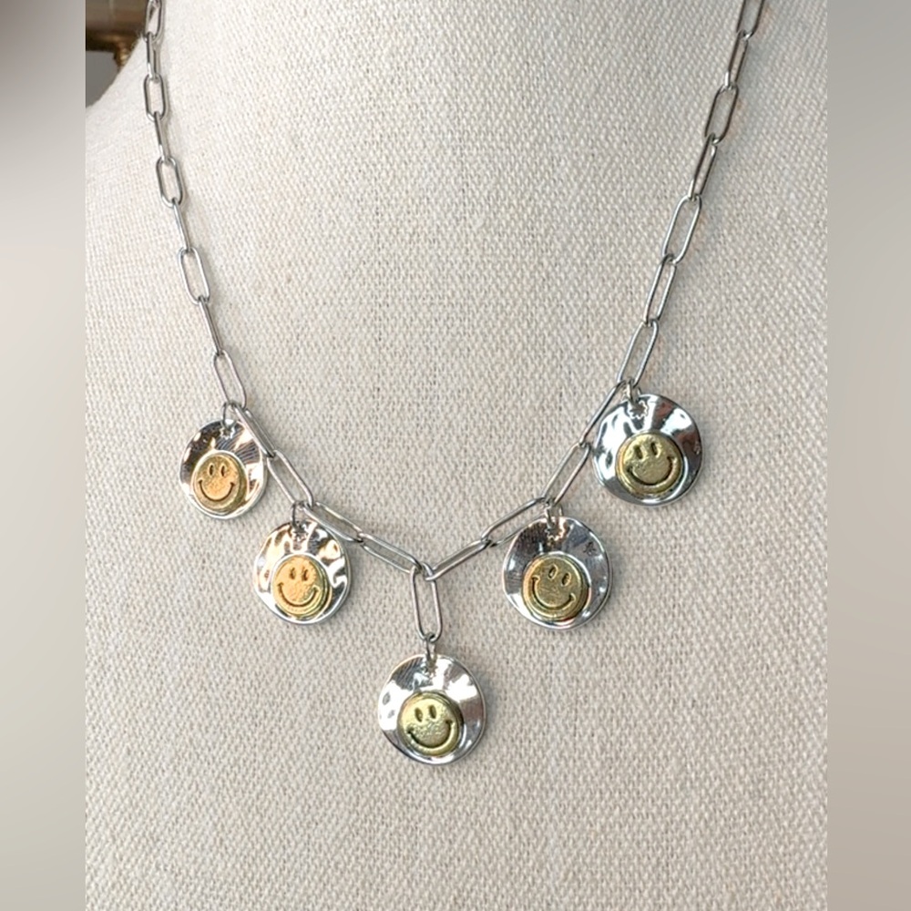 HAPPY HAPPY JOY JOY! charms stainless steel necklace on 18.5” chain 😃
